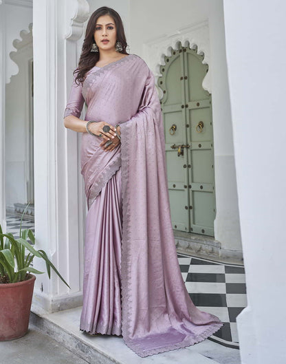 Pink Swarovski Satin Plain Saree