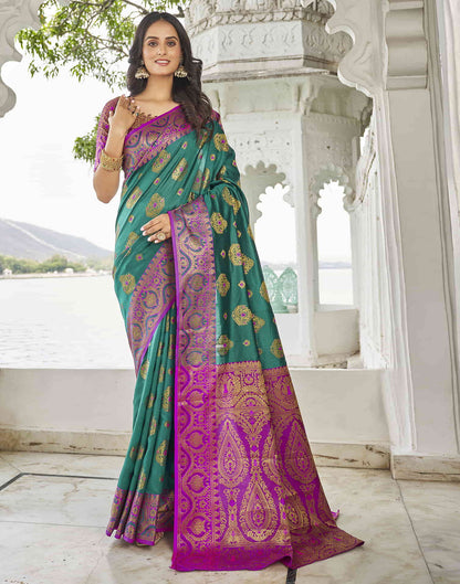 Teal Green Banarasi Woven Silk Saree