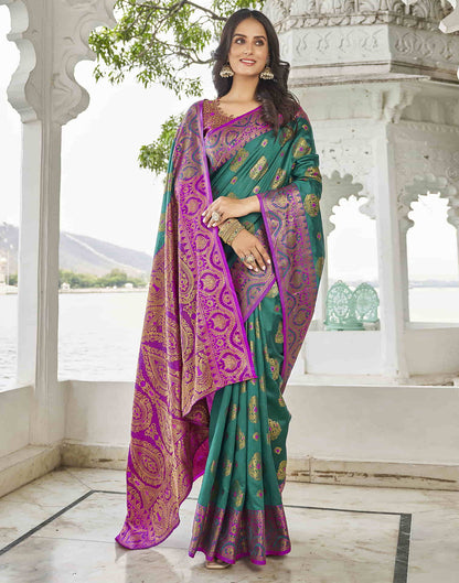 Teal Green Banarasi Woven Silk Saree