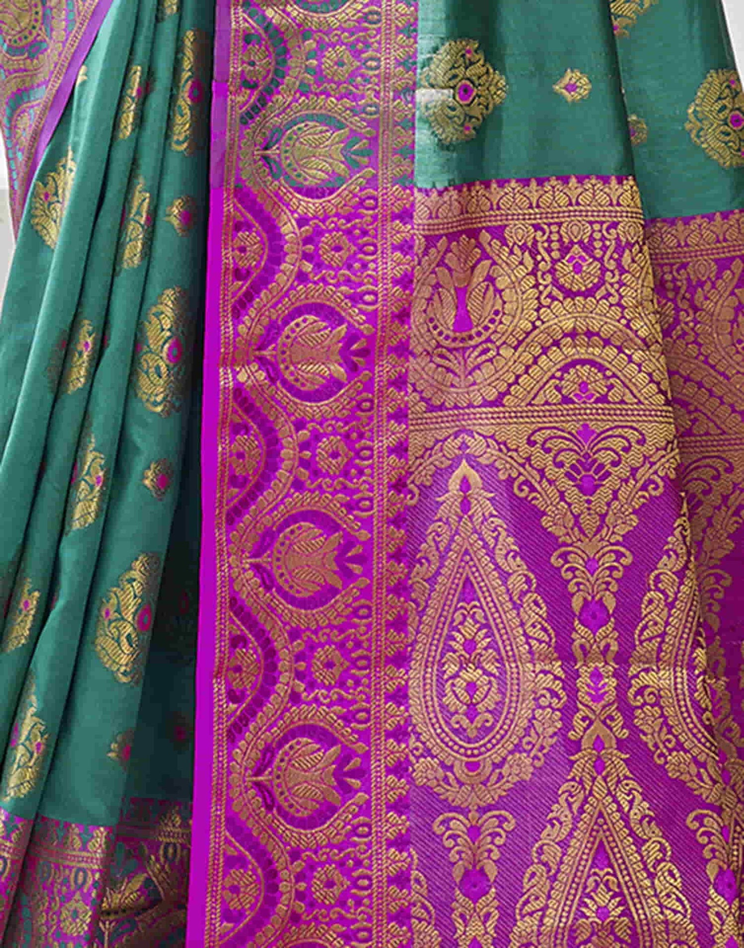 Teal Green Banarasi Woven Silk Saree