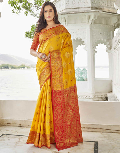 Yellow Banarasi Woven Silk Saree