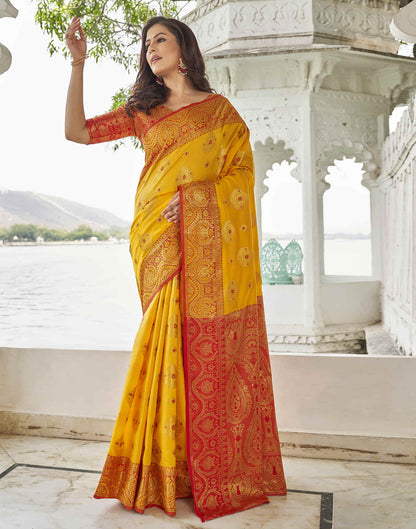 Yellow Banarasi Woven Silk Saree