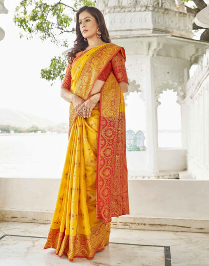 Yellow Banarasi Woven Silk Saree