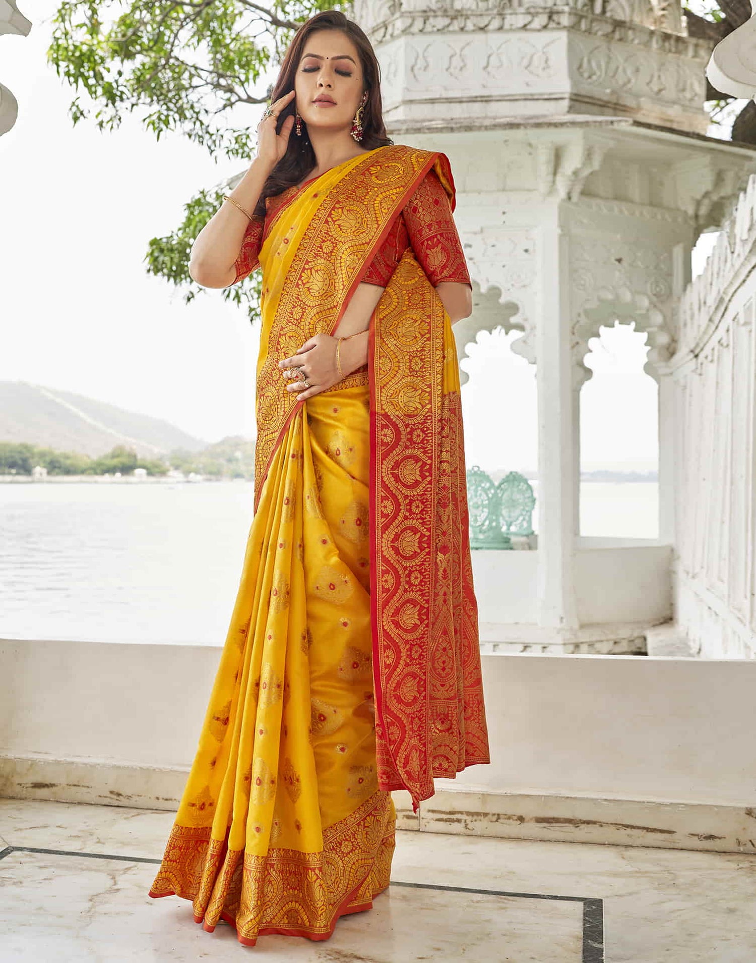 Yellow Banarasi Woven Silk Saree