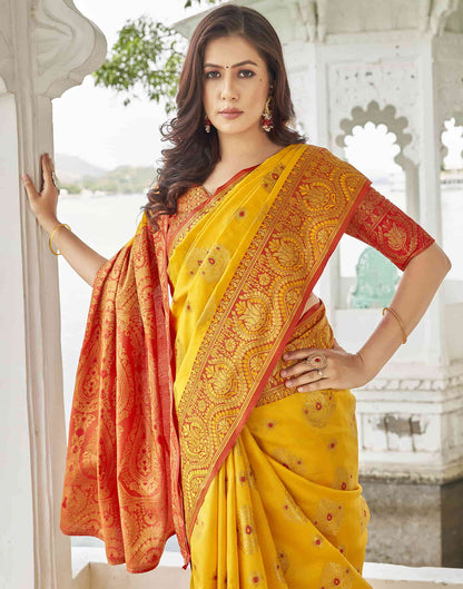 Yellow Banarasi Woven Silk Saree