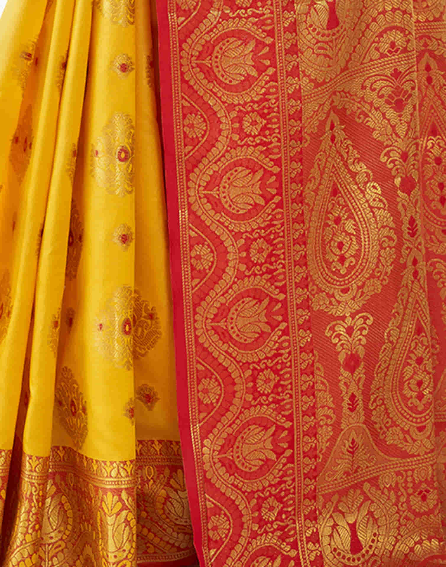 Yellow Banarasi Woven Silk Saree