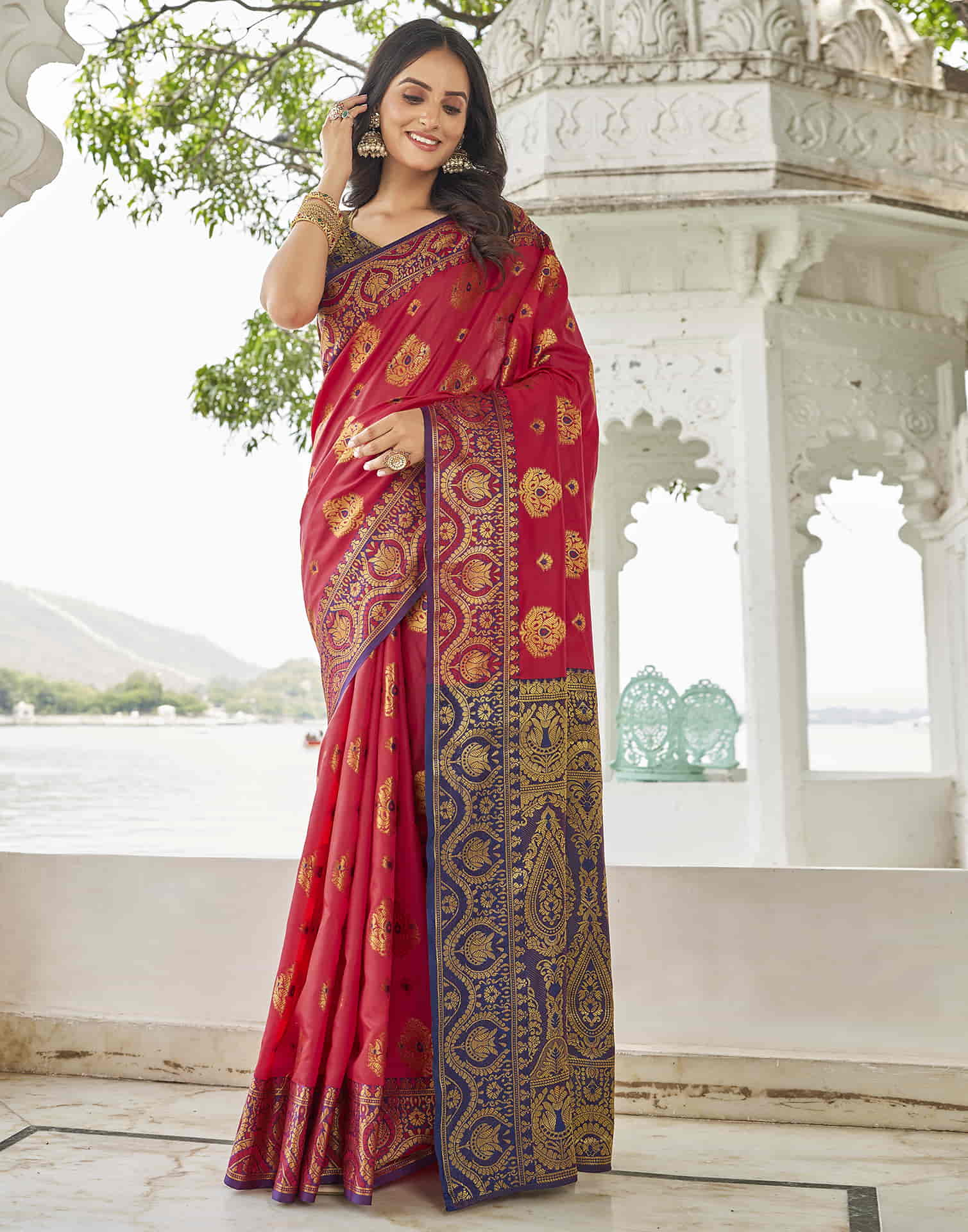 Red Banarasi Woven Silk Saree