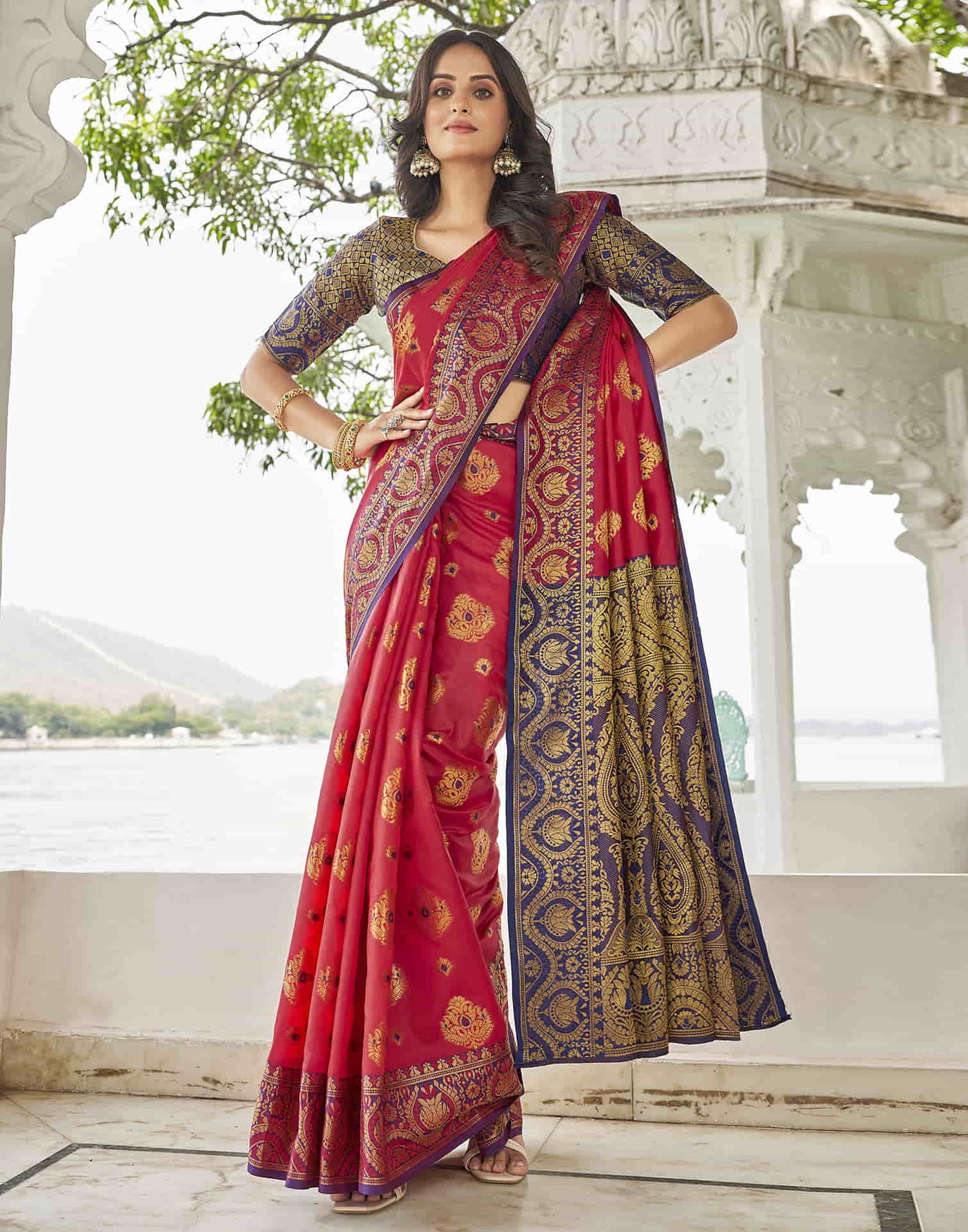 Red Banarasi Woven Silk Saree