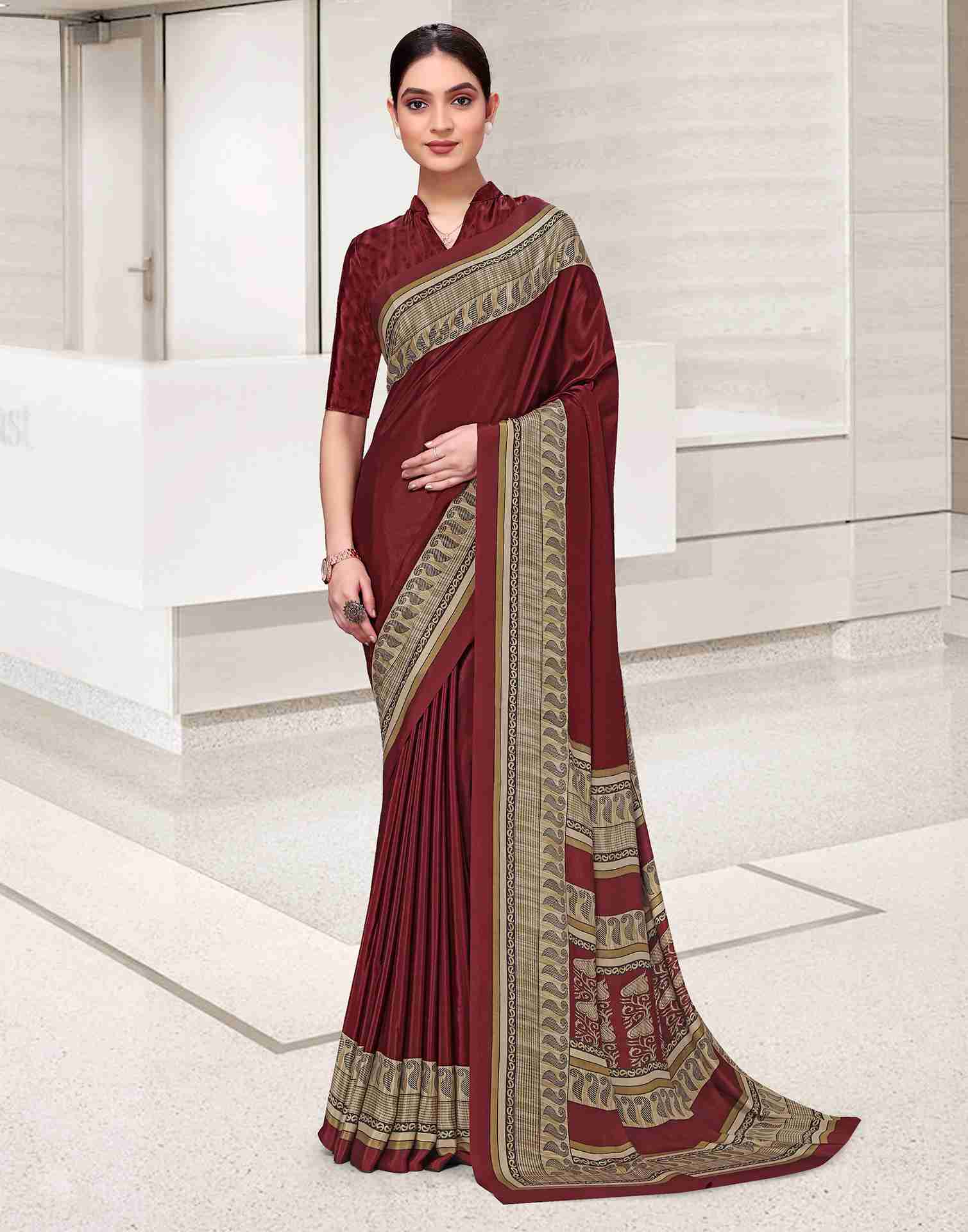 Maroon Polyester Printed Saree