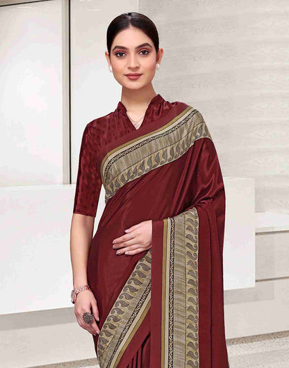 Maroon Polyester Printed Saree