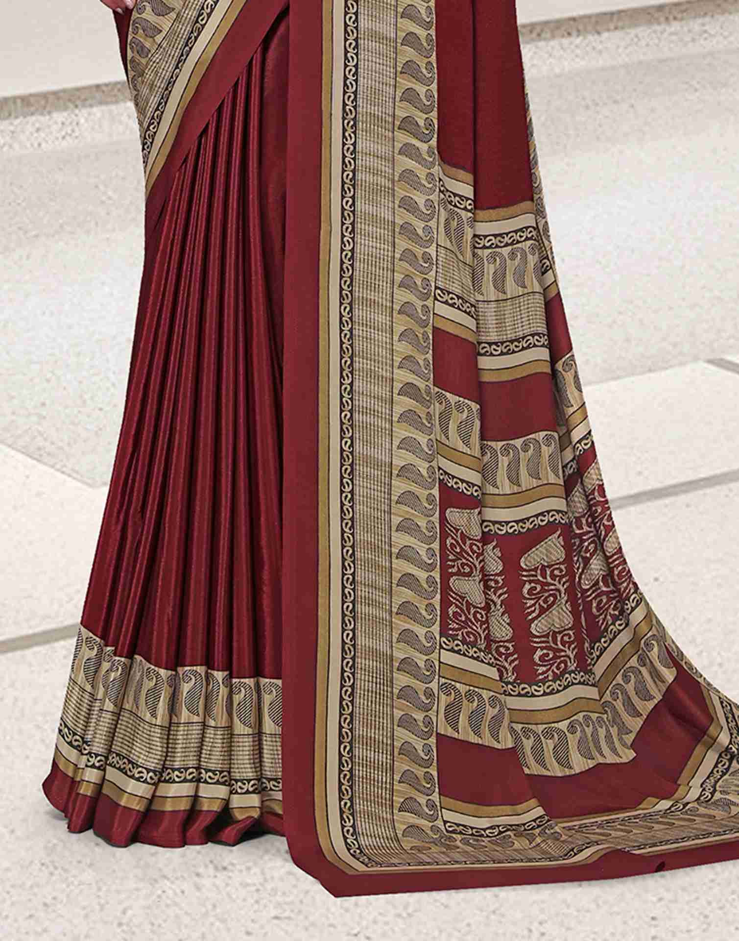 Maroon Polyester Printed Saree