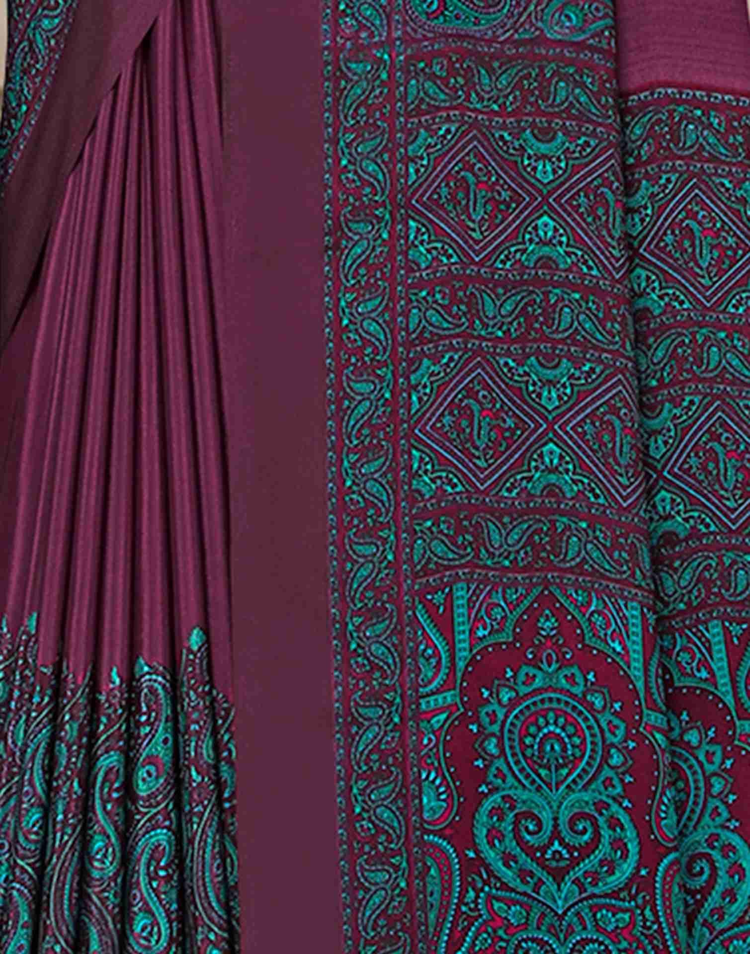 Wine Polyester Printed Saree