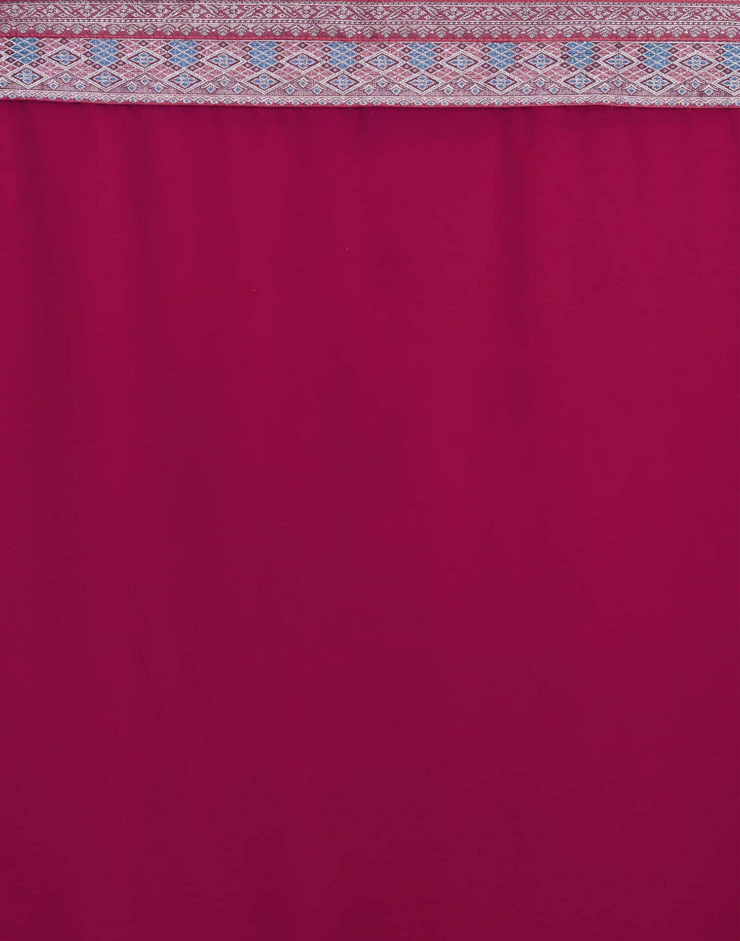 Dark Pink Georgette Lace Plain Saree