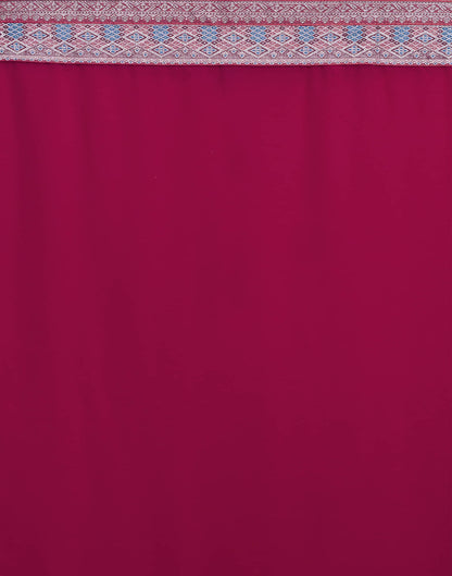 Dark Pink Georgette Lace Plain Saree