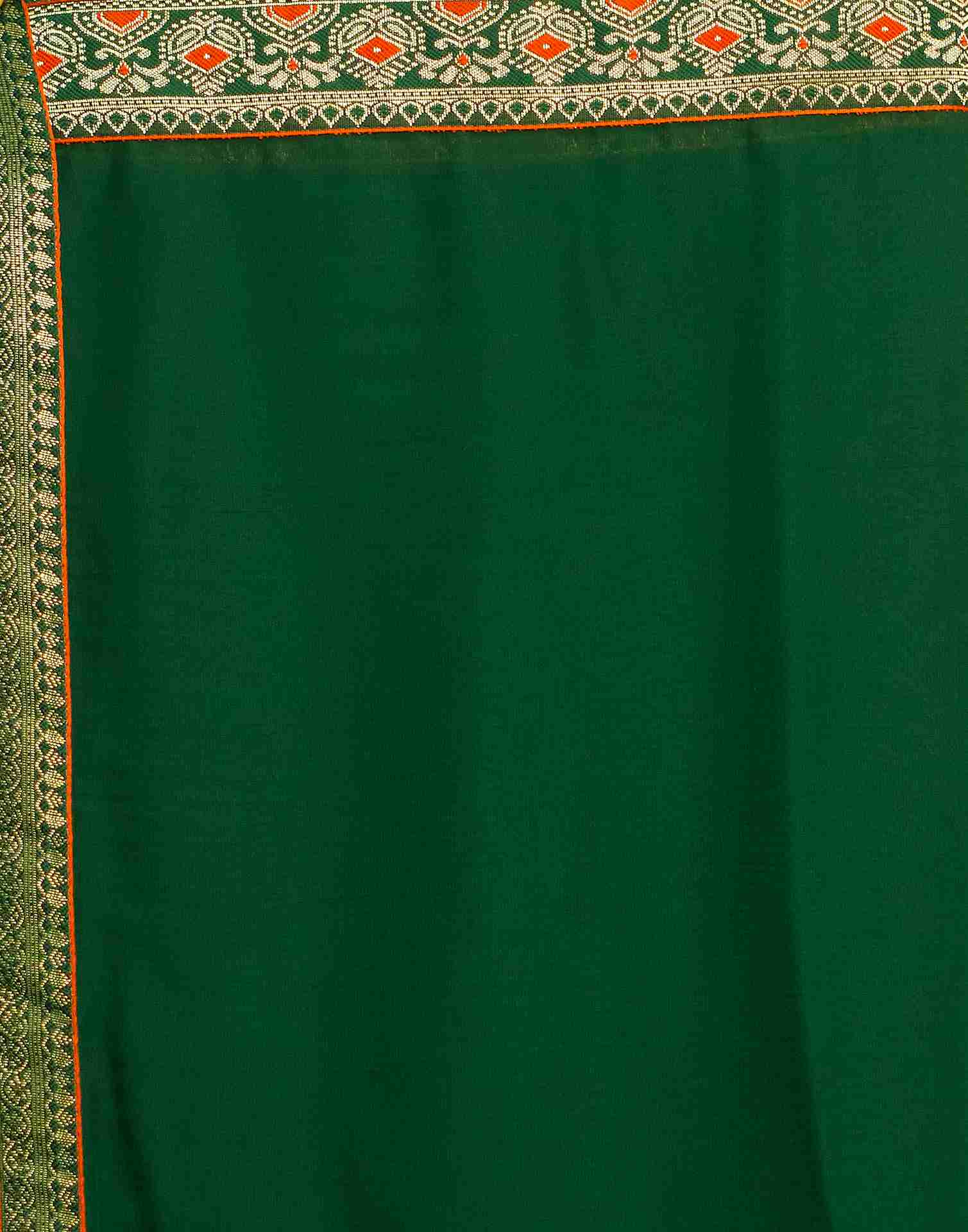 Dark Green Georgette Plain Lace Border Saree