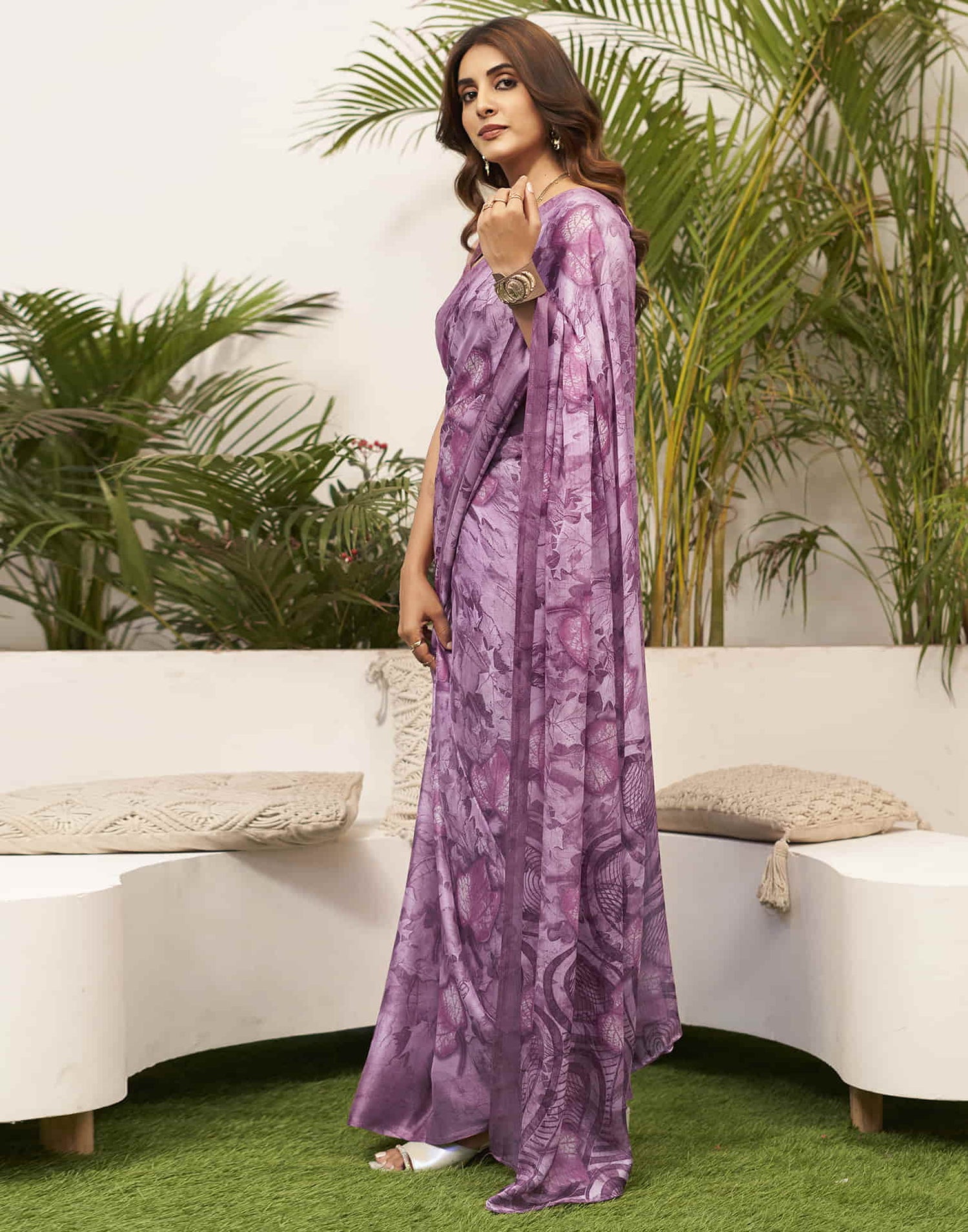 Light Purple Chiffon Printed Saree