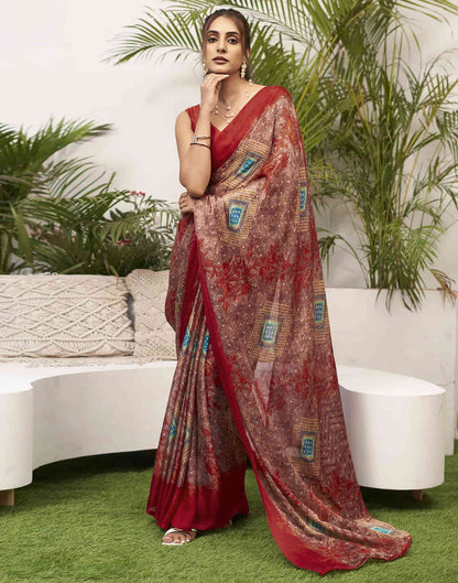 Red Chiffon Bandhani Printed Saree