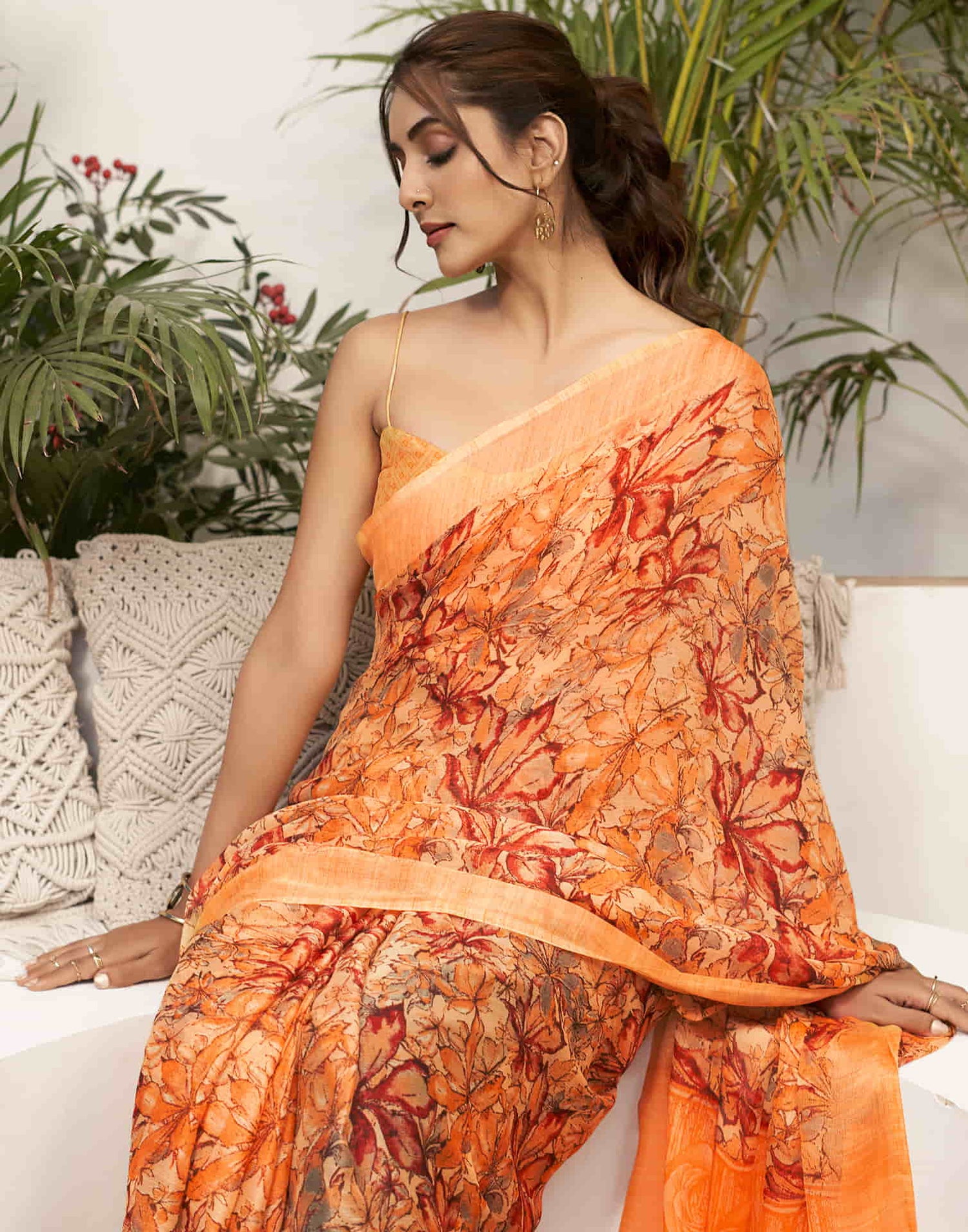 Light Orange Chiffon Printed Saree