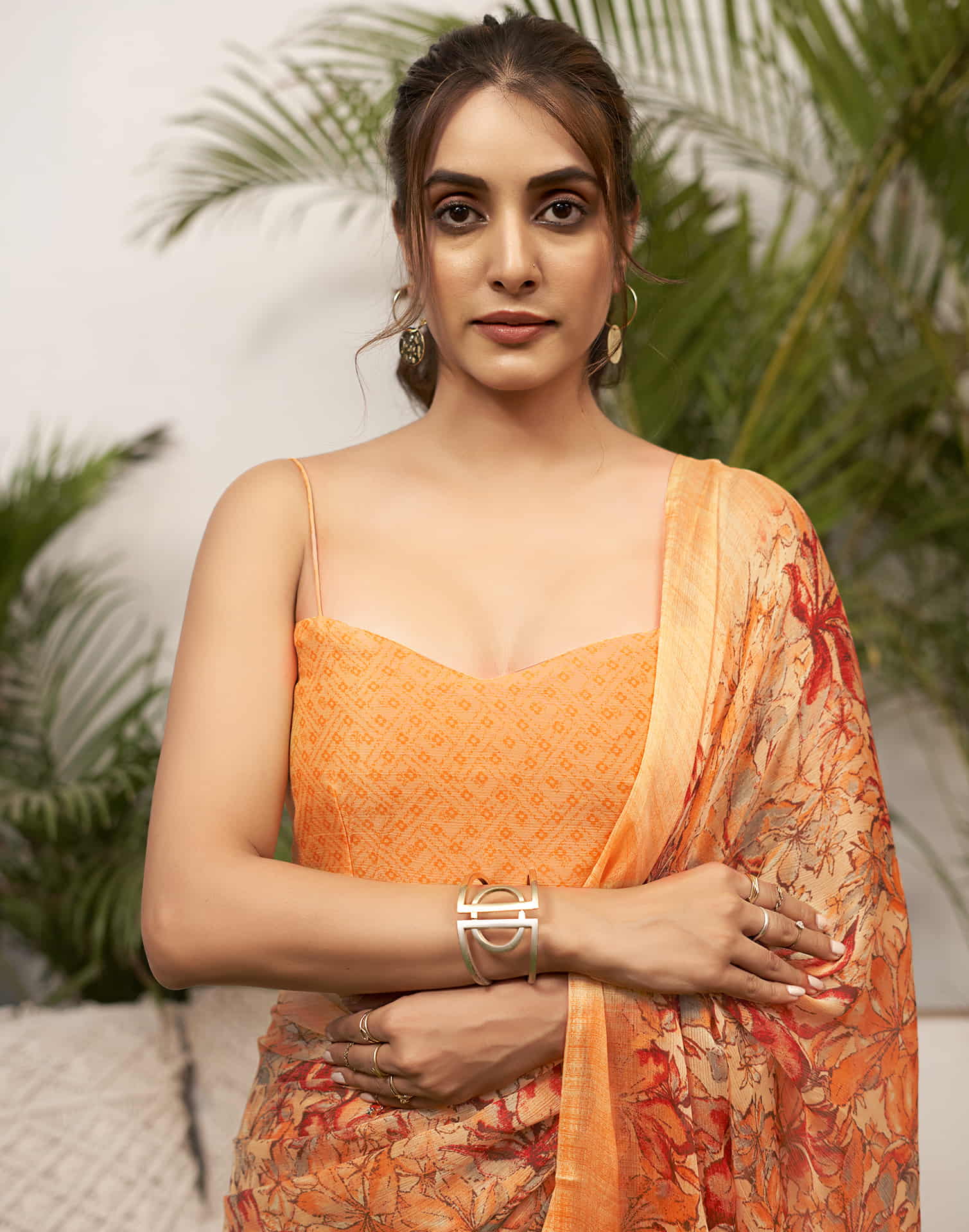 Light Orange Chiffon Printed Saree