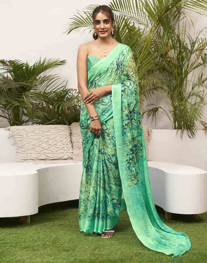 Mint Green Chiffon Printed Saree