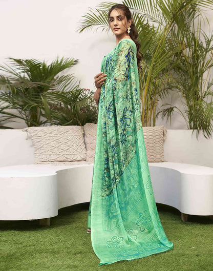 Mint Green Chiffon Printed Saree