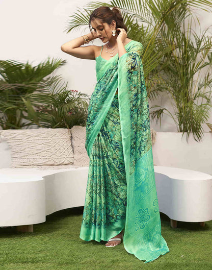 Mint Green Chiffon Printed Saree