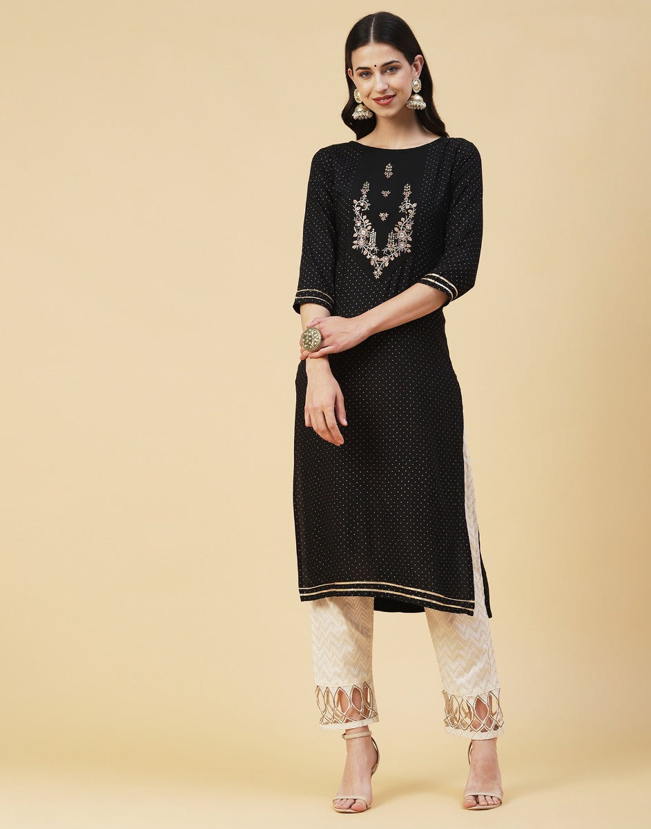 Black Rayon Embroidered Kurti | Sudathi