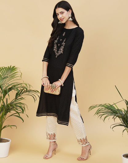 Black Rayon Embroidered Kurti | Sudathi