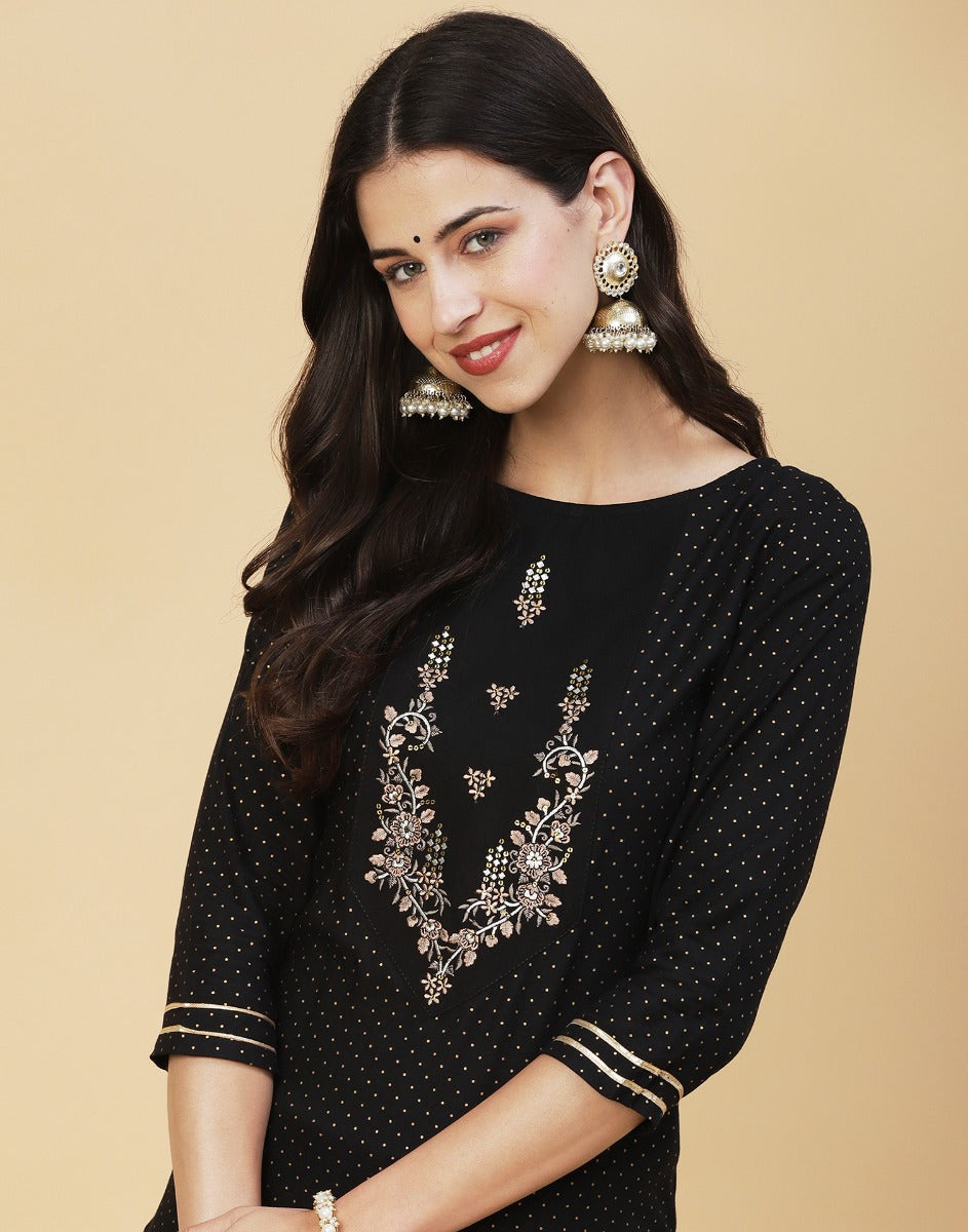 Black Rayon Embroidered Kurti | Sudathi