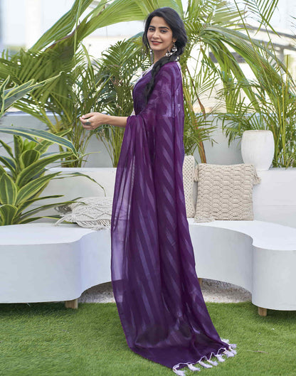 Dark Purple Chiffon Zari Plain Saree