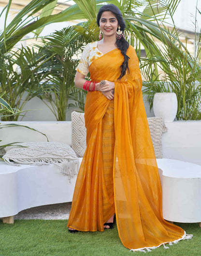 Turmeric Yellow Chiffon Zari Plain Saree