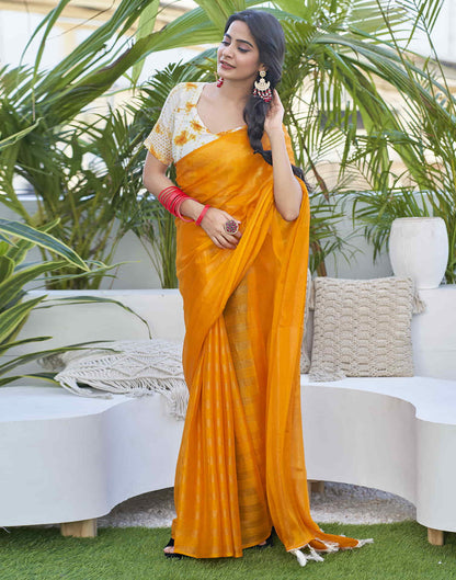 Turmeric Yellow Chiffon Zari Plain Saree