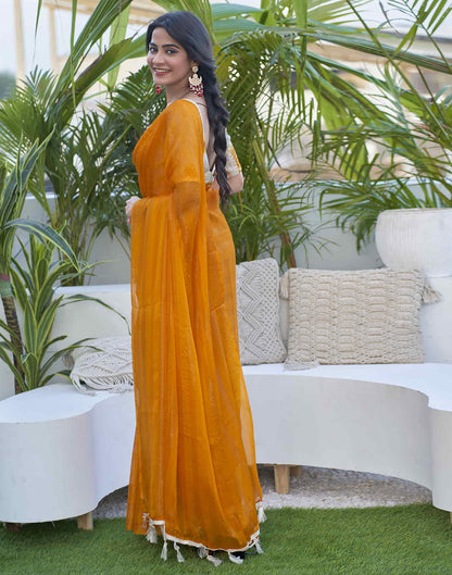 Turmeric Yellow Chiffon Zari Plain Saree