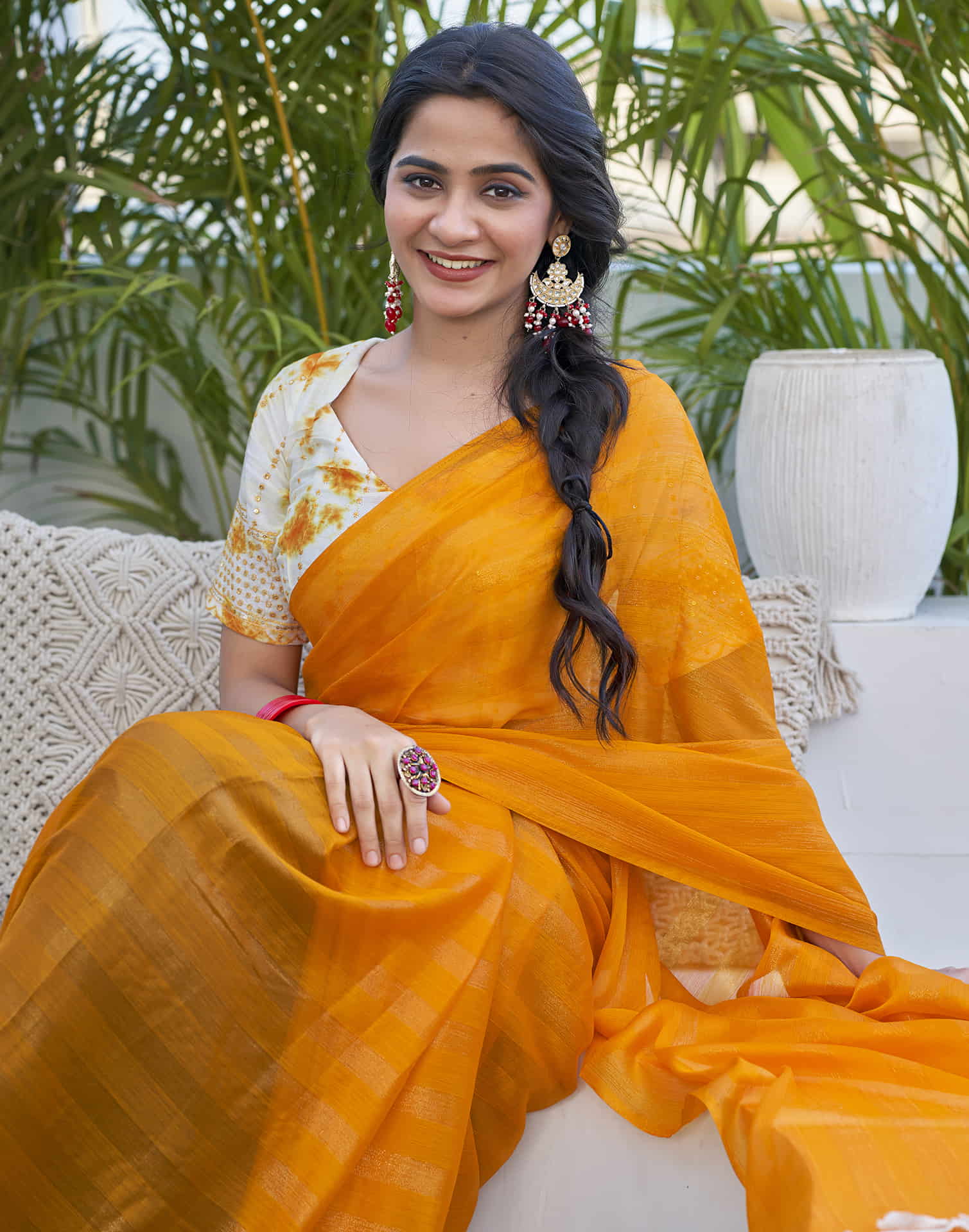 Turmeric Yellow Chiffon Zari Plain Saree