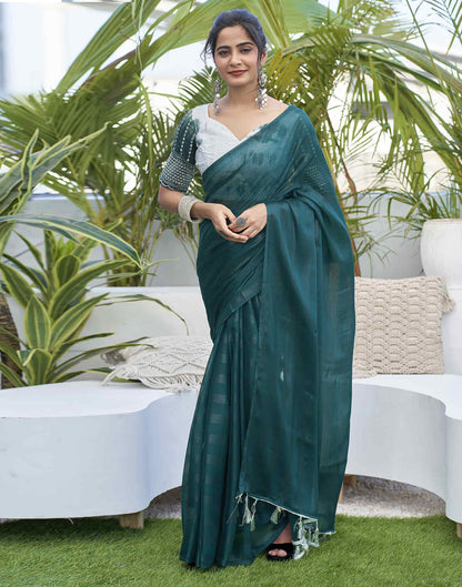 Rama Green Chiffon Zari Plain Saree