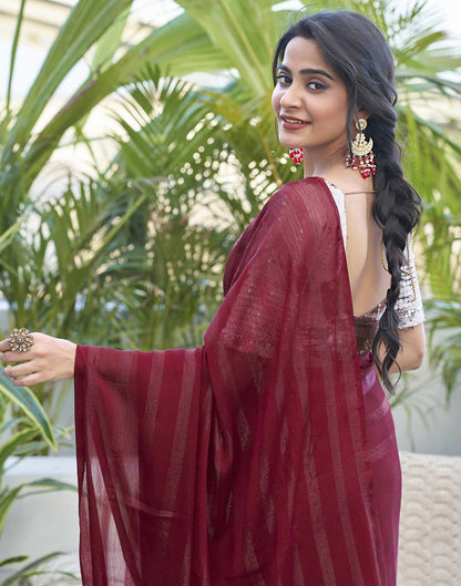 Maroon Chiffon Zari Plain Saree