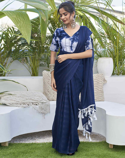 Navy Blue Chiffon Zari Plain Saree