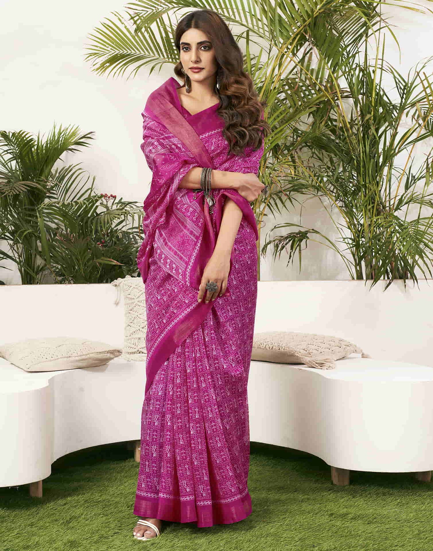 Rani Pink Cotton Printed Saree