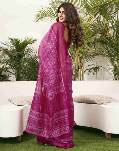 Rani Pink Cotton Printed Saree