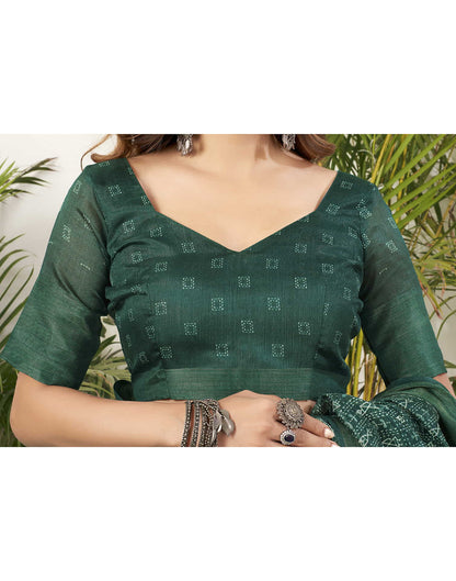 Dark Green Cotton Printed Saree