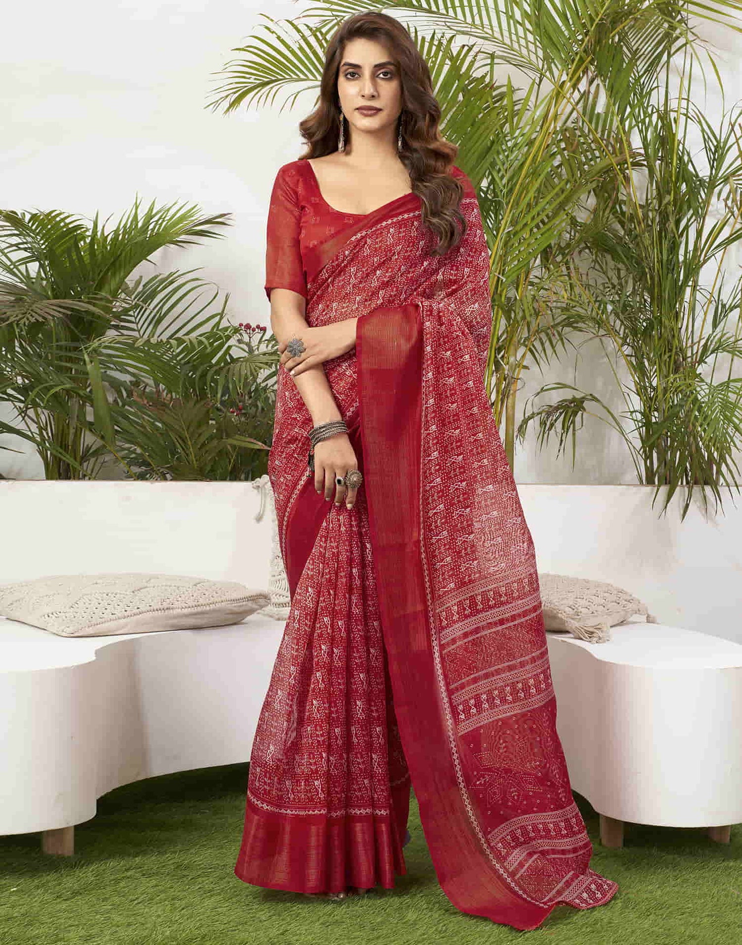 Red Cotton Printed Saree