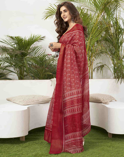 Red Cotton Printed Saree