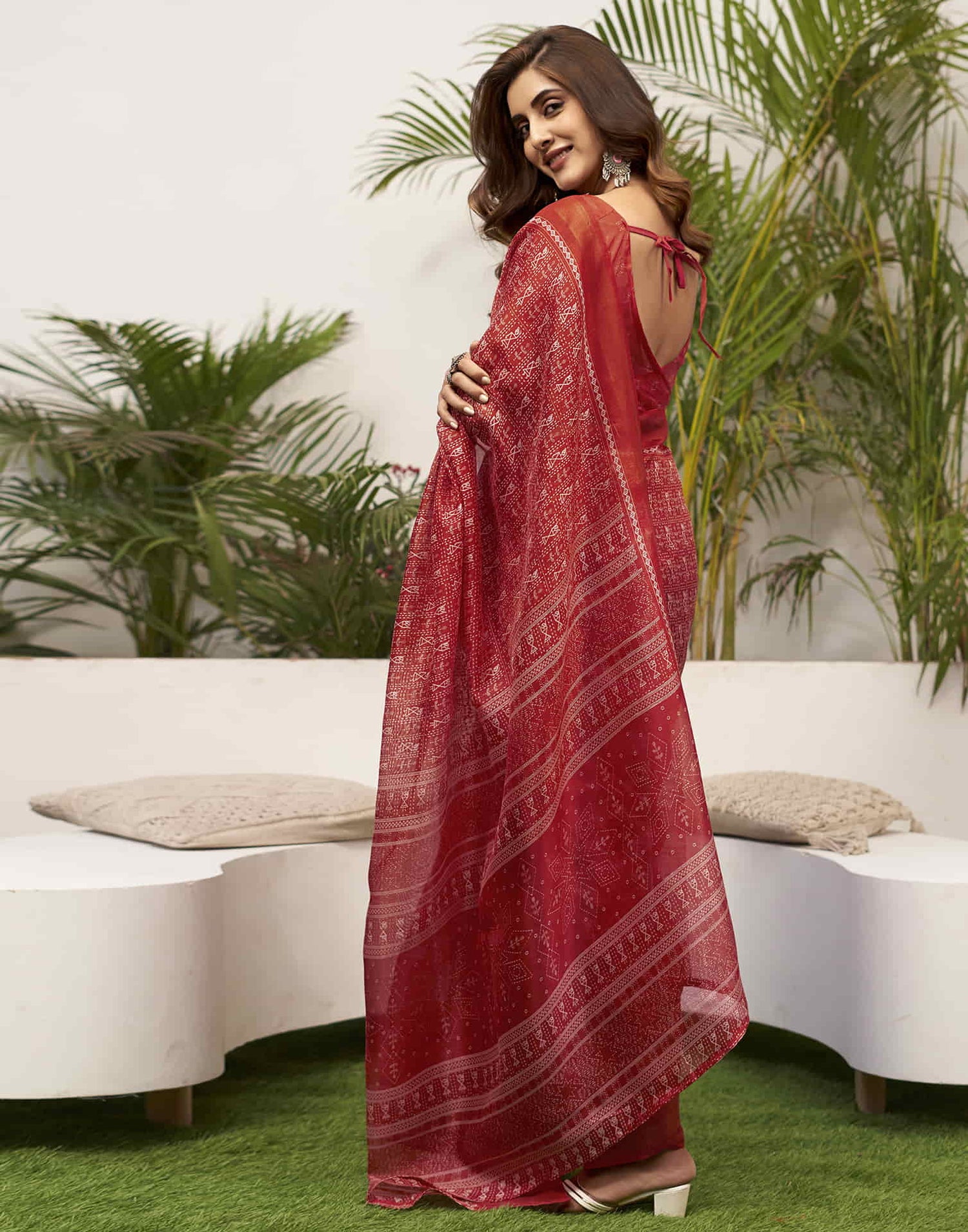 Red Cotton Printed Saree