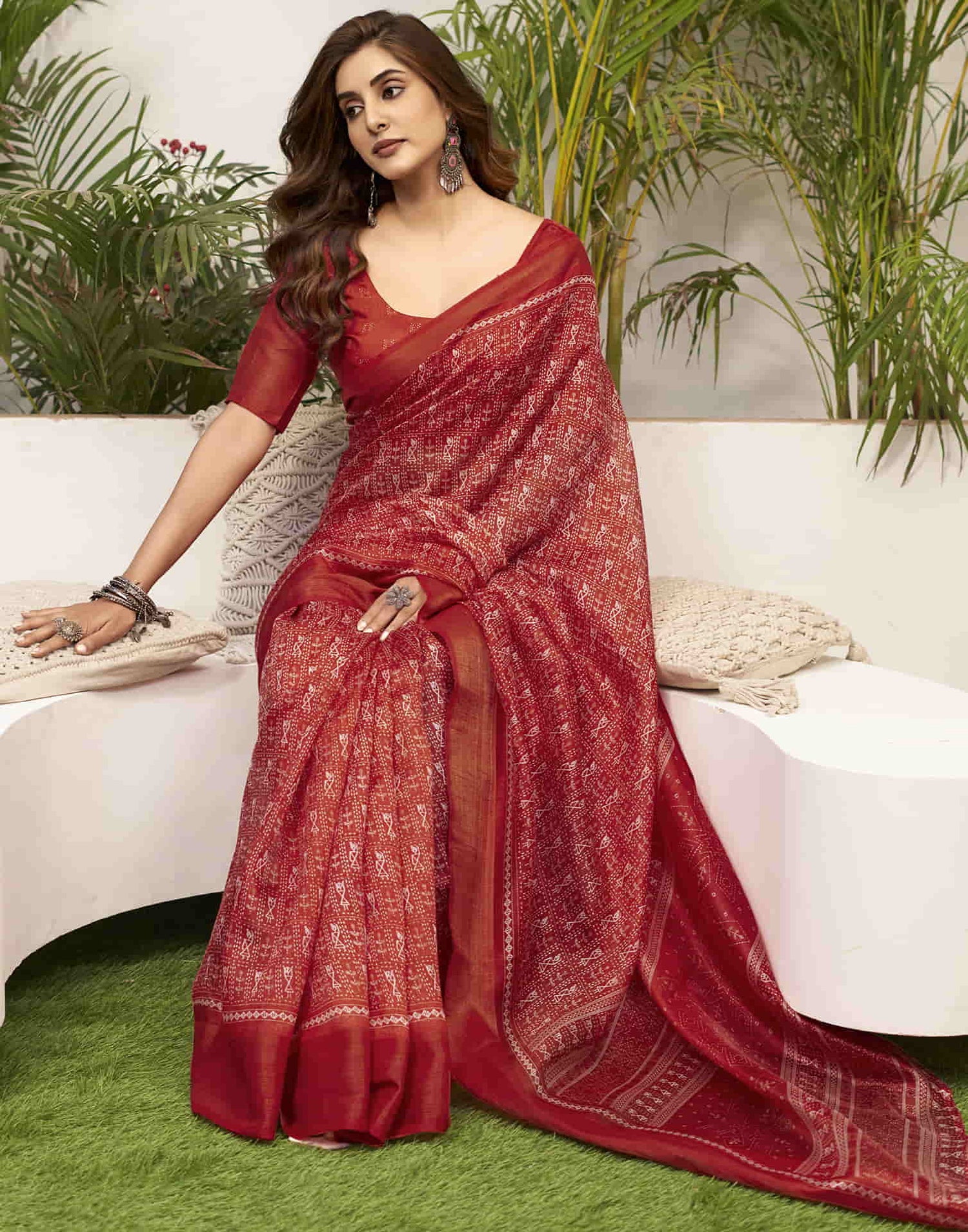 Red Cotton Printed Saree