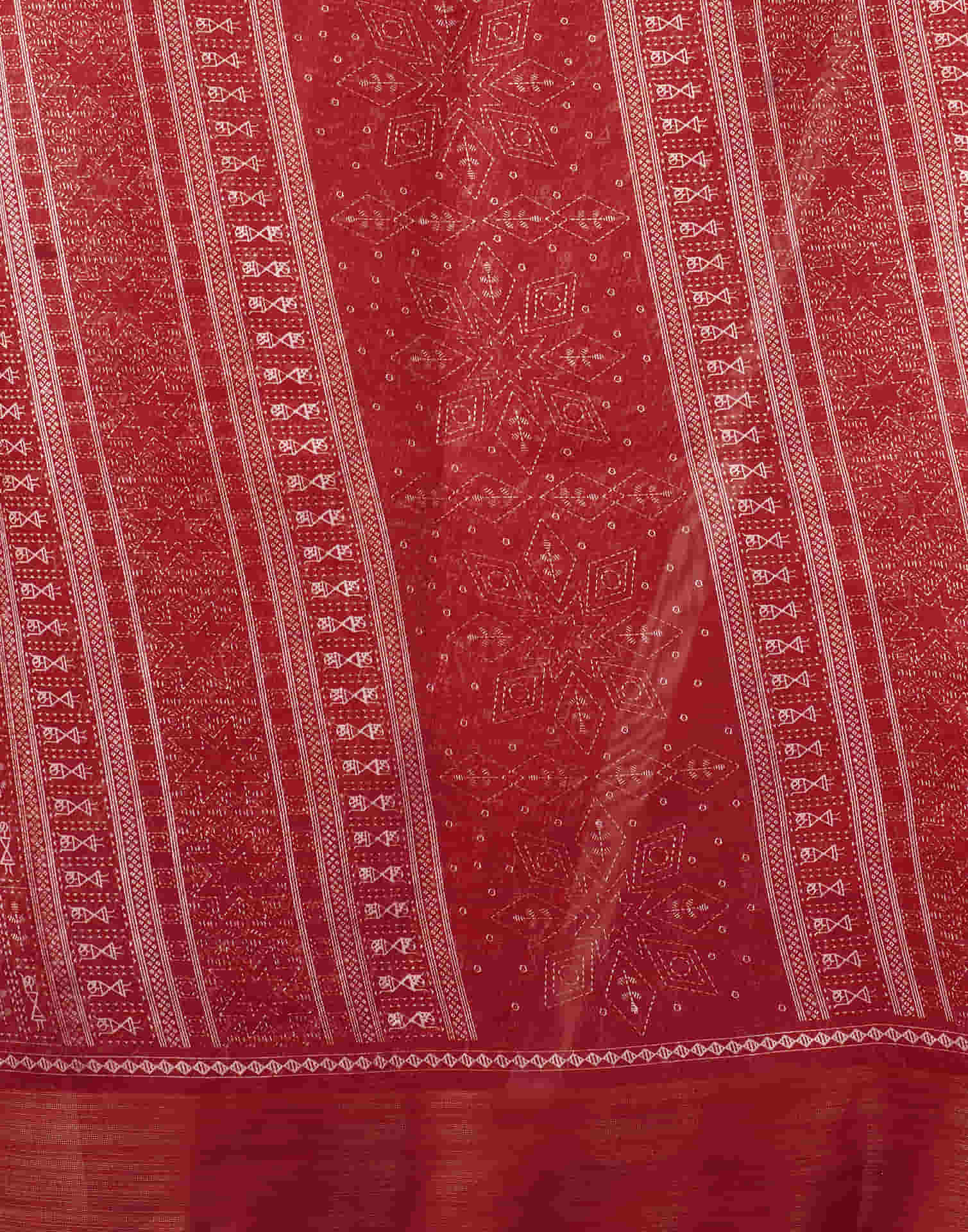 Red Cotton Printed Saree