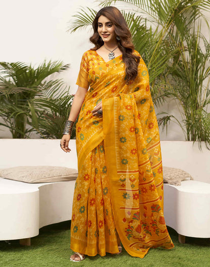 Turmeric Yellow Cotton Printed Saree