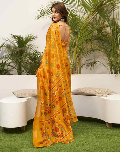 Turmeric Yellow Cotton Printed Saree