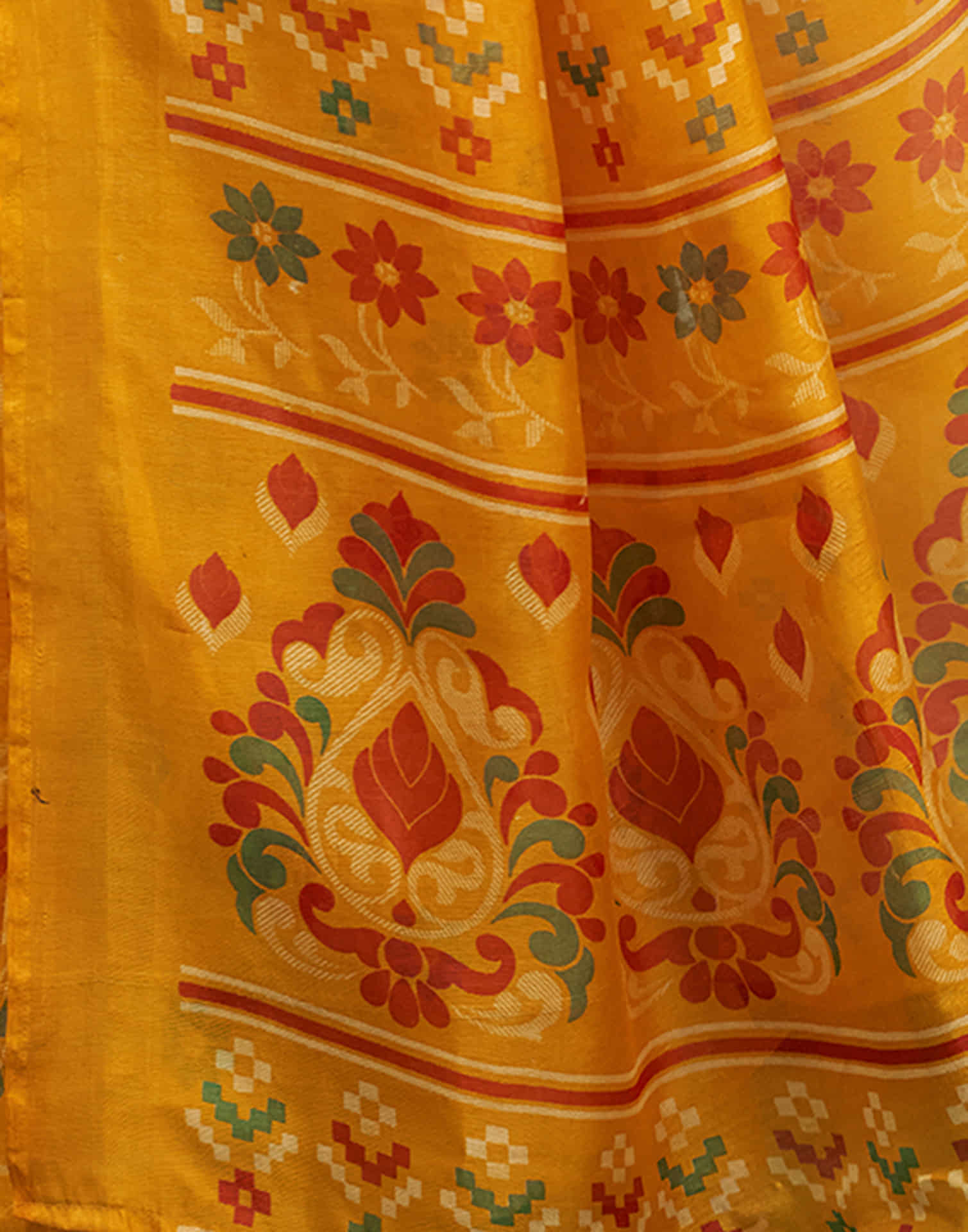 Turmeric Yellow Cotton Printed Saree