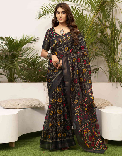 Black Cotton Printed Saree