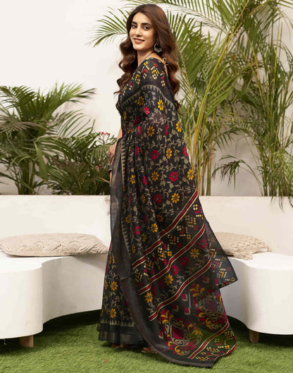 Black Cotton Printed Saree